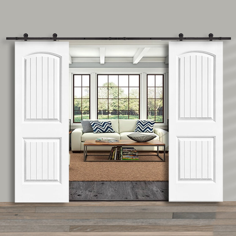 Calhome Paneled Manufactured Wood and Metal White Callhome Barn Door